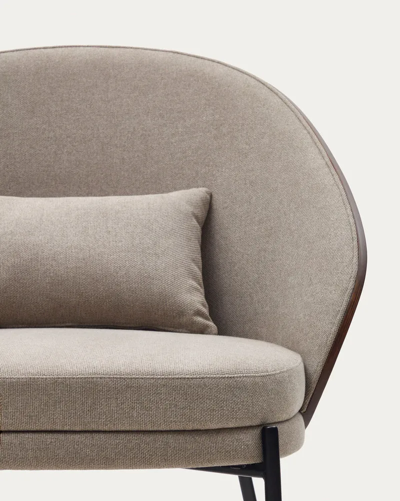 Eamy light brown armchair in an ash wood veneer with a walnut finish and black metal