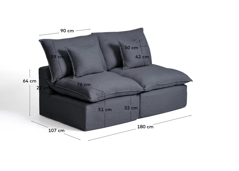 Anarela dark grey linen and viscose 2-seater modular sofa with removable cover 180cm FSC Mix Credit