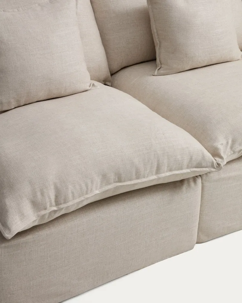 Anarela beige linen and viscose 2-seater modular sofa with removable cover 180cm FSC Mix Credit