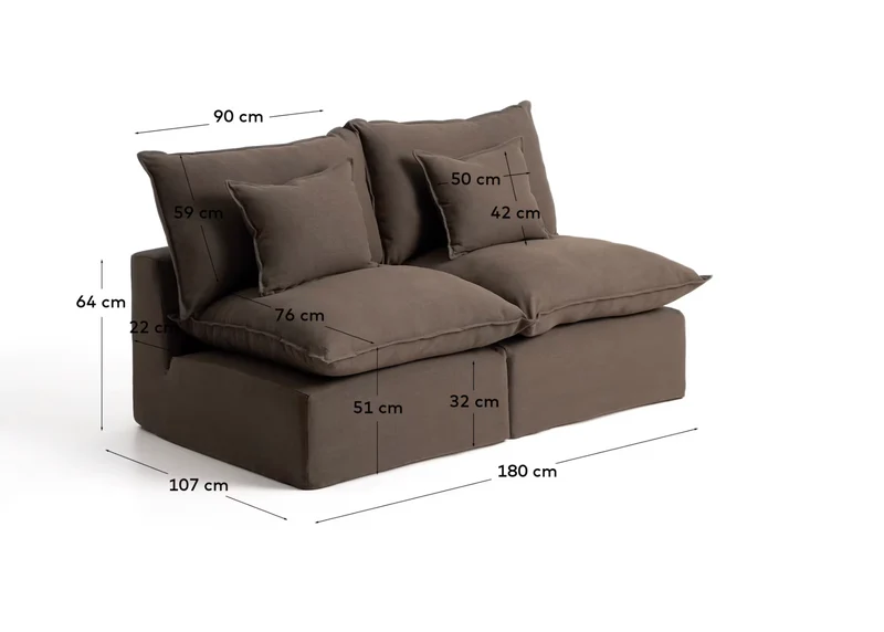 Anarela taupe linen 2-seater modular sofa with removable cover 180cm FSC Mix Credit