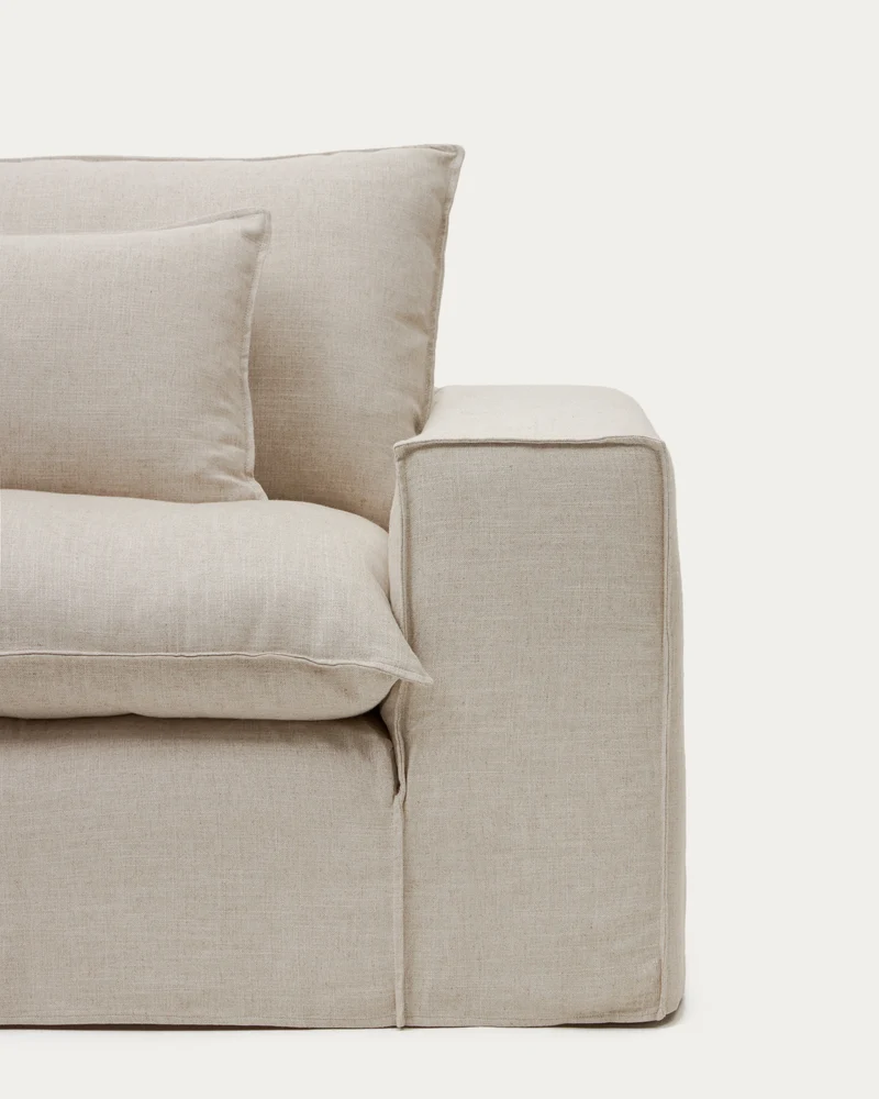 Anarela beige linen and viscose 2-seater sofa with removable cover 220 cm FSC Mix Credit
