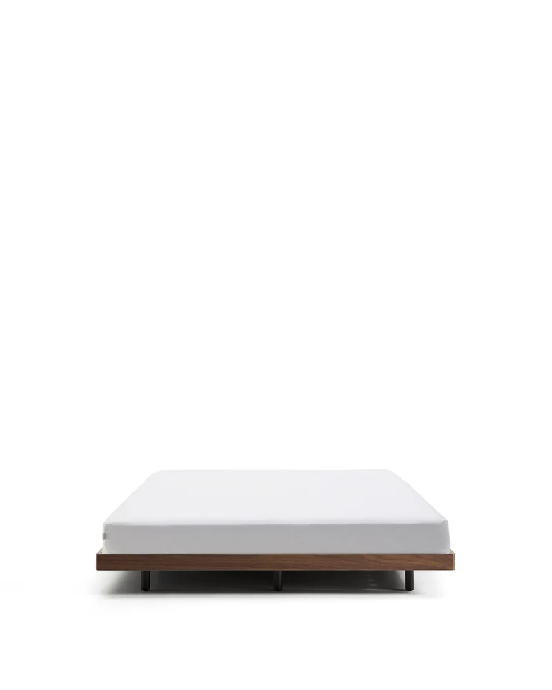 Norlen bed base in walnut veneer with dark finish for 160 x 200cm mattress FSC Mix Credit