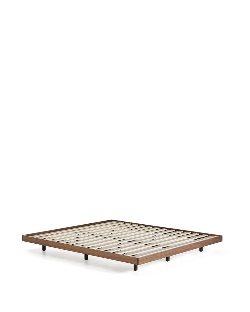 Norlen bed base in walnut veneer with dark finish for 160 x 200cm mattress FSC Mix Credit