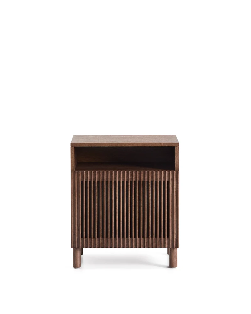 Beyla bedside table in ash veneer and solid ash wood with walnut finish 53 x 62.5cm FSC 100%