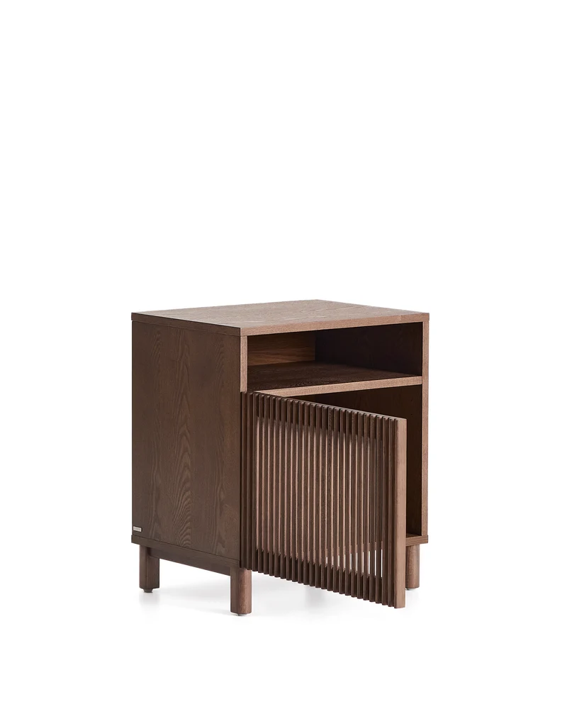Beyla bedside table in ash veneer and solid ash wood with walnut finish 53 x 62.5cm FSC 100%