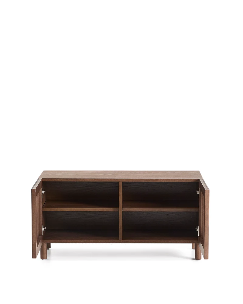 Beyla shoe cabinet with 2 doors in ash veneer and solid ash wood with walnut-tone finish 98.5 cm FSC 100%
