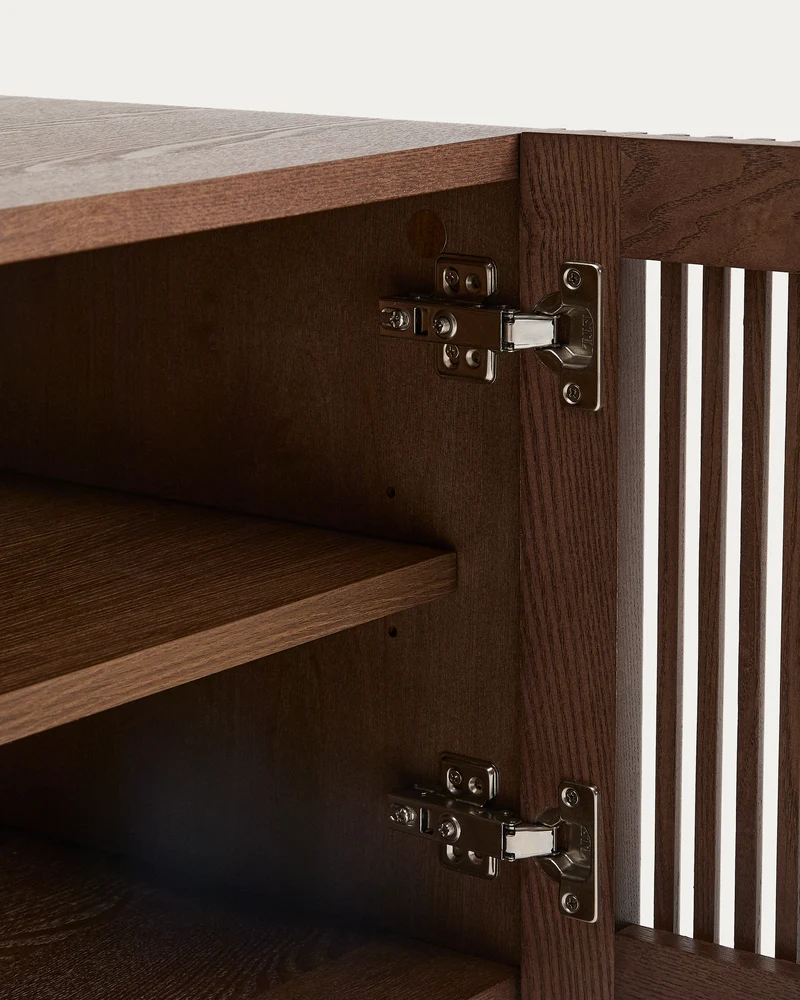 Beyla shoe cabinet with 2 doors in ash veneer and solid ash wood with walnut-tone finish 98.5 cm FSC 100%