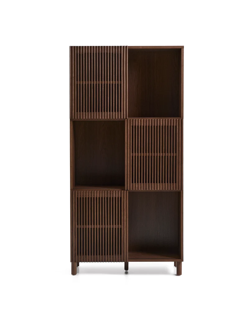 Beyla shelf unit in ash veneer and solid ash wood with walnut finish 84.5 x 170cm FSC 100%