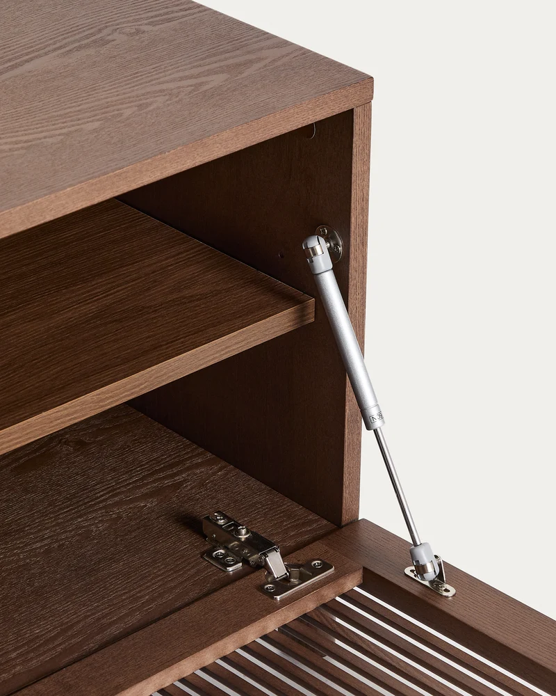 Beyla TV stand with 2 doors in ash veneer and solid ash wood with walnut-tone finish 180 x 49.5 cm FSC 100%