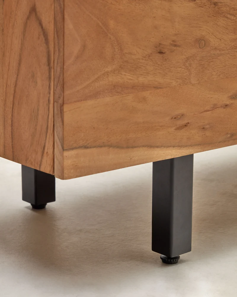 Uxue 4-door tall sideboard in solid acacia wood with bleached finish and black steel 100 x 155cm