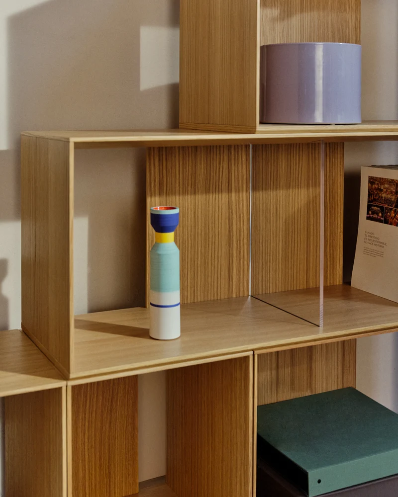 Litto set of 9 modular shelving units in oak wood veneer, 202 x 114 cm