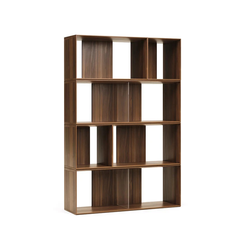 Litto set of 6 modular shelving units in walnut wood veneer, 101 x 152 cm