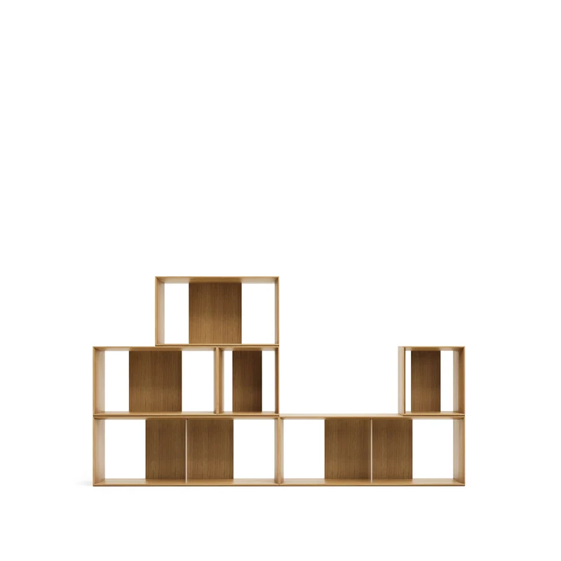 Litto set of 6 modular shelving units in oak wood veneer, 101 x 152 cm