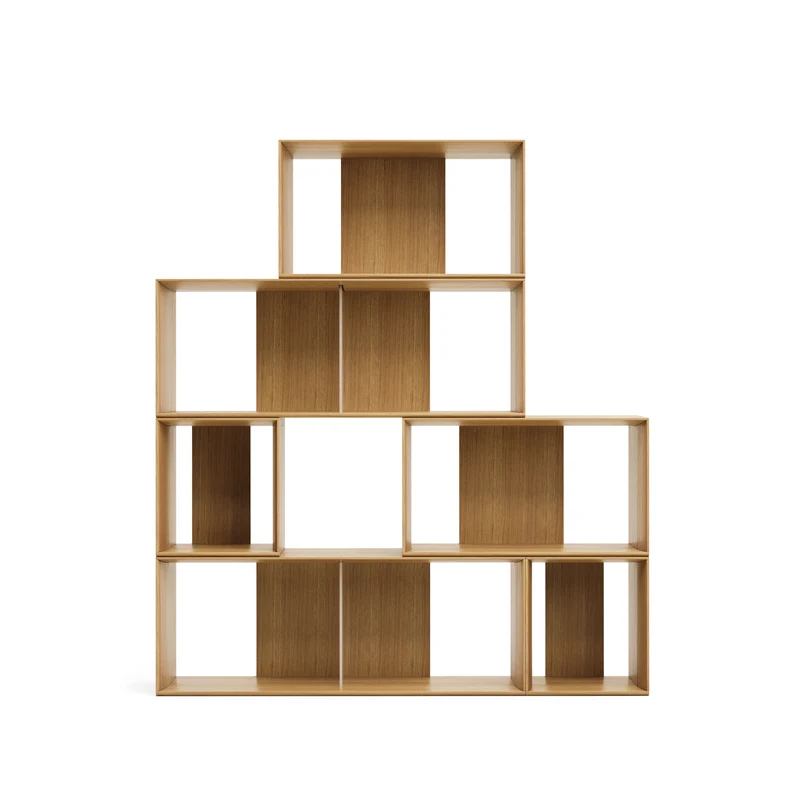 Litto set of 6 modular shelving units in oak wood veneer, 101 x 152 cm