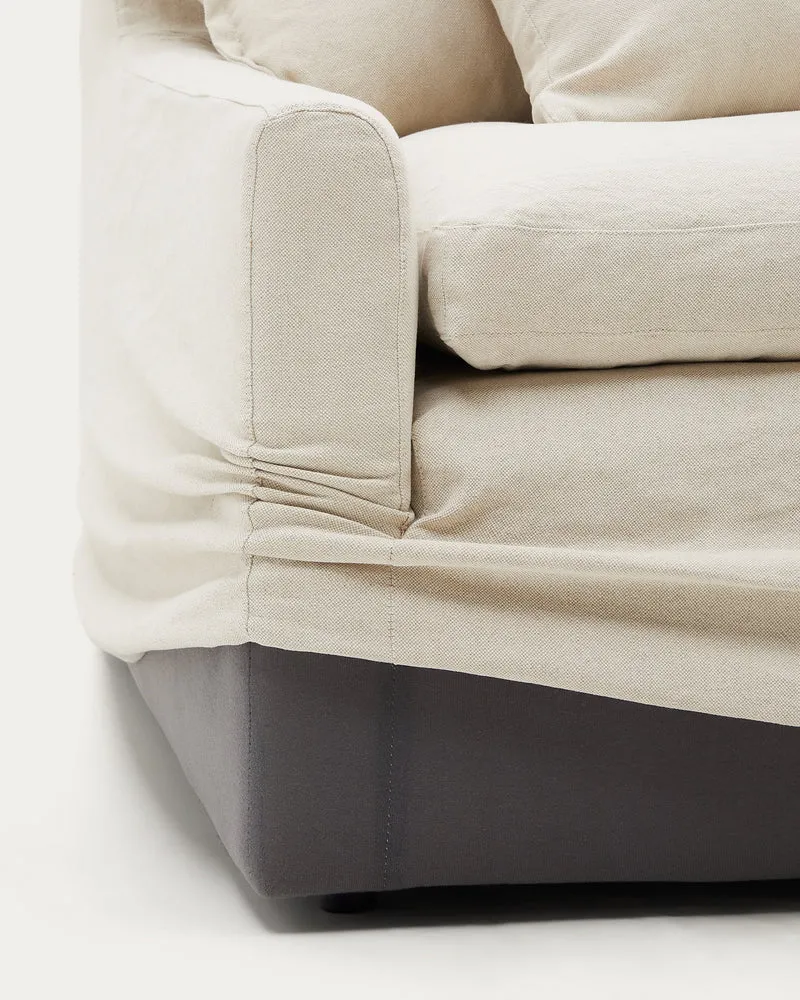 Zenira 3-seater sofa cover with cushions in beige cotton and linen 230cm
