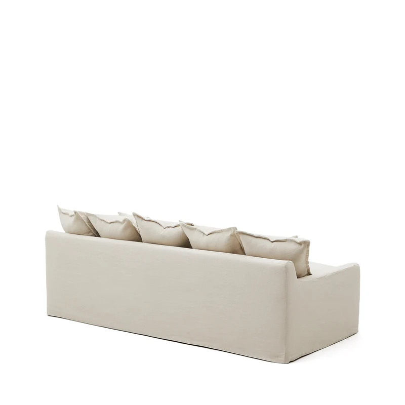 Zenira 3-seater sofa with removable cover and cushions in beige cotton and linen 230cm