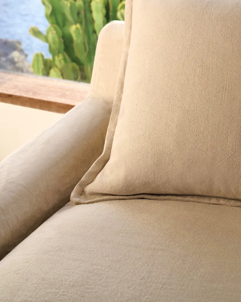 Zenira 3-seater sofa with removable cover and cushions in beige cotton and linen 230cm