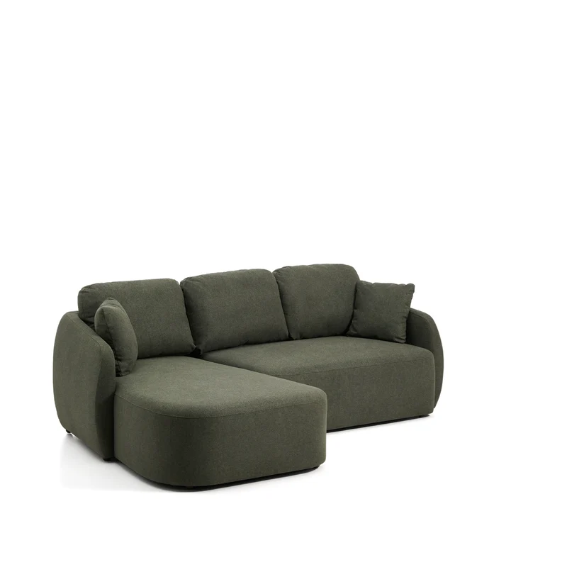 Laira 3-seater sofa bed with left chaise longue in dark green chenille 246cm FSC Mix Credit