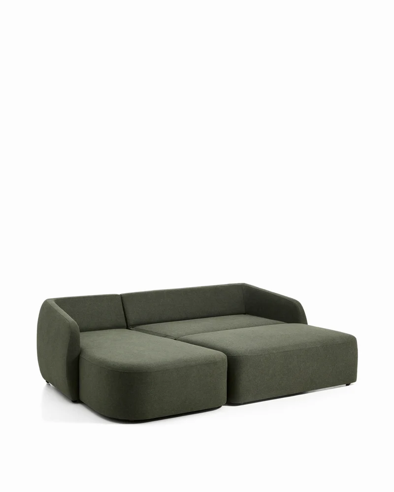 Laira 3-seater sofa bed with left chaise longue in dark green chenille 246cm FSC Mix Credit