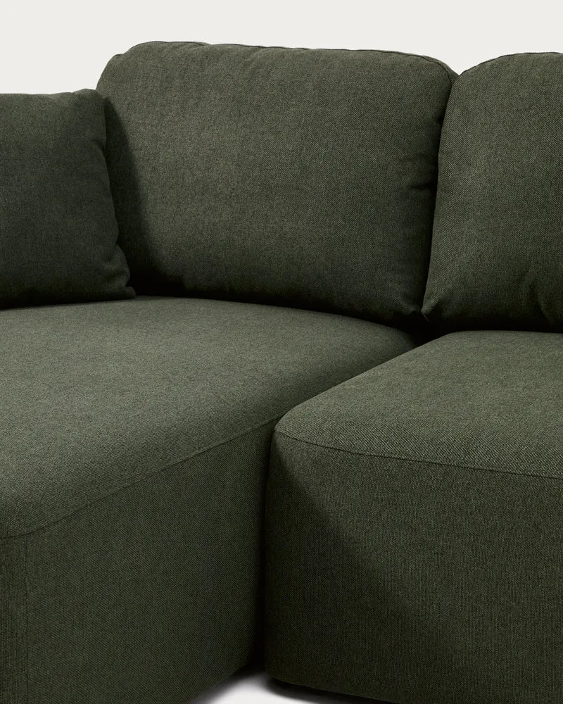 Laira 3-seater sofa bed with left chaise longue in dark green chenille 246cm FSC Mix Credit