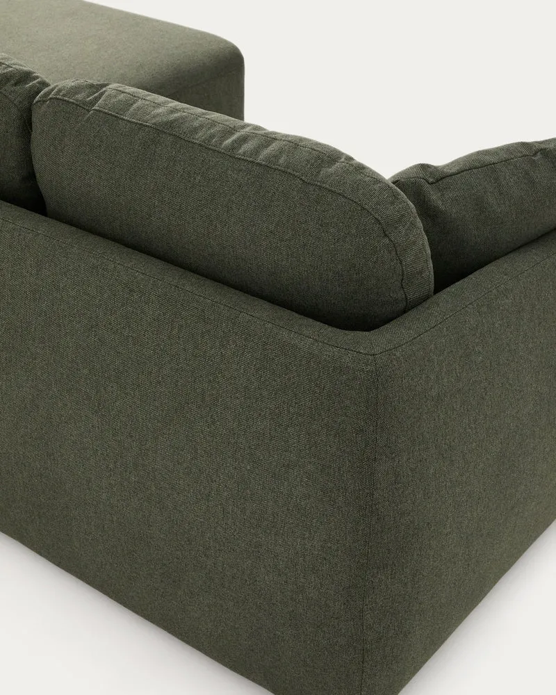 Laira 3-seater sofa bed with left chaise longue in dark green chenille 246cm FSC Mix Credit