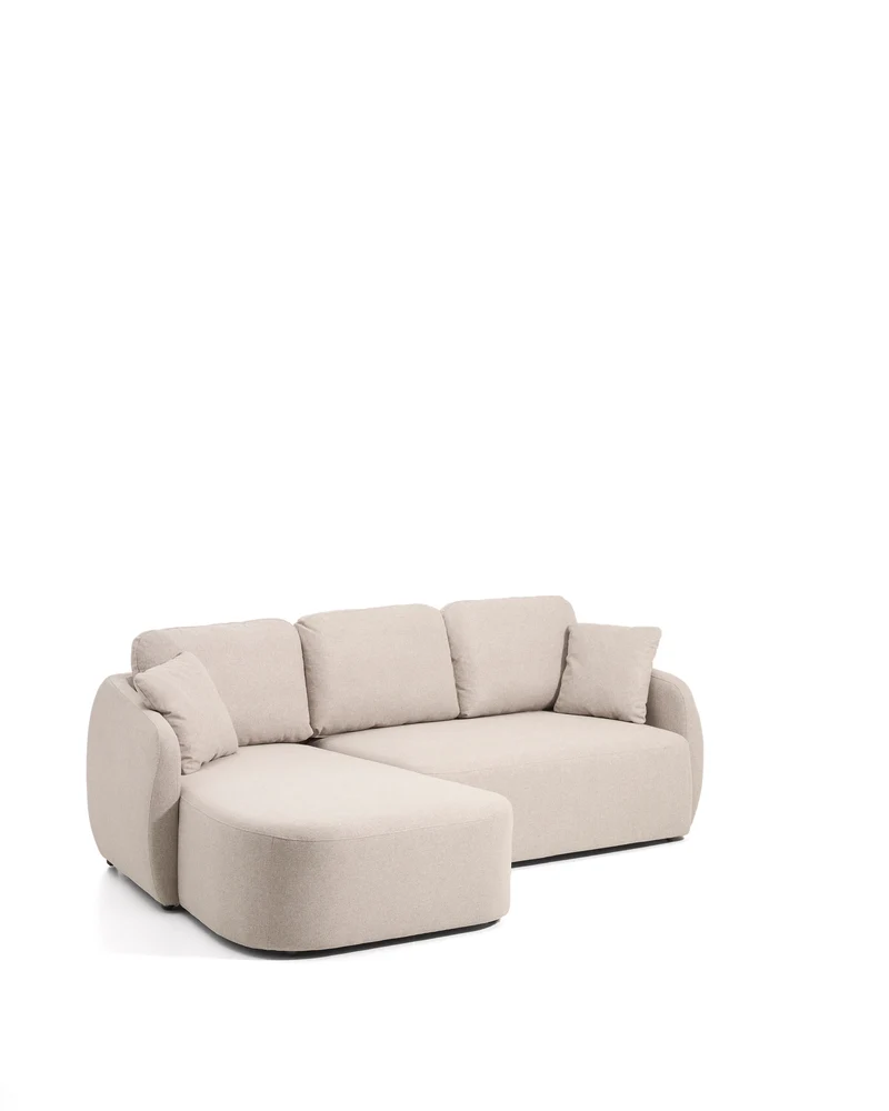 Laira 3-seater sofa bed with left chaise longue in beige chenille 246cm FSC Mix Credit