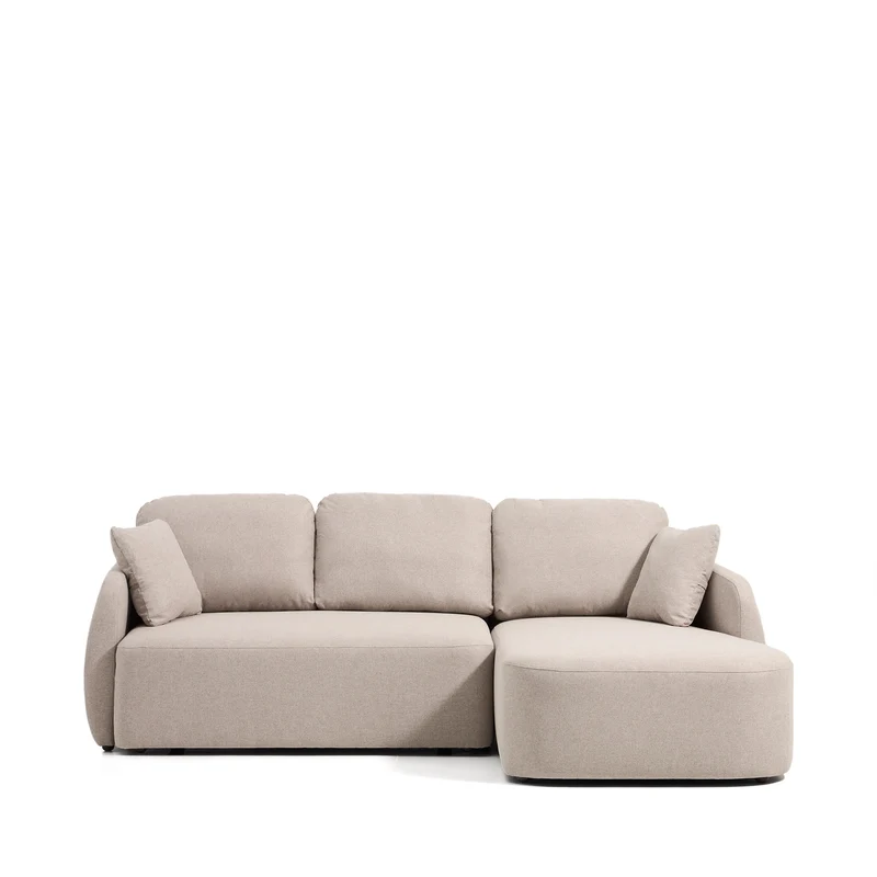 Laira 3-seater sofa bed with right chaise longue in beige chenille 246cm FSC Mix Credit