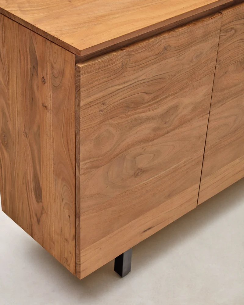 Uxue 4-door TV stand in solid acacia wood with bleached finish 200 x 58cm