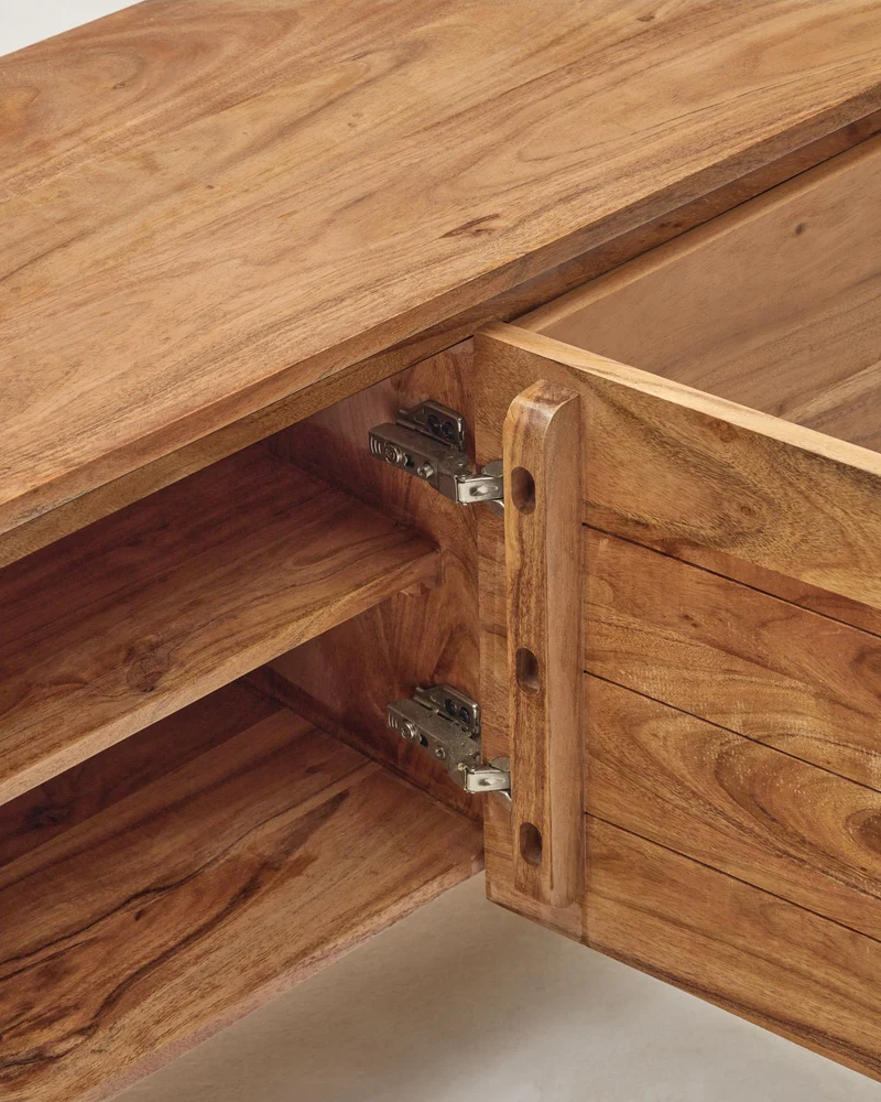 Uxue 3-door TV stand in solid acacia wood with bleached finish 150 x 58cm