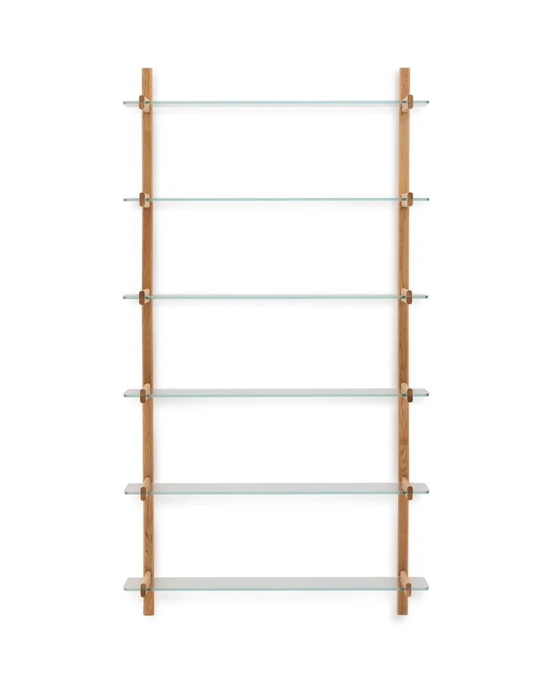 Sitra modular shelf, 6 glass shelves and FSC Mix Credit solid oak wood, 110 cm