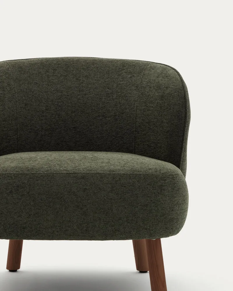 Ulit armchair in green with walnut finish legs