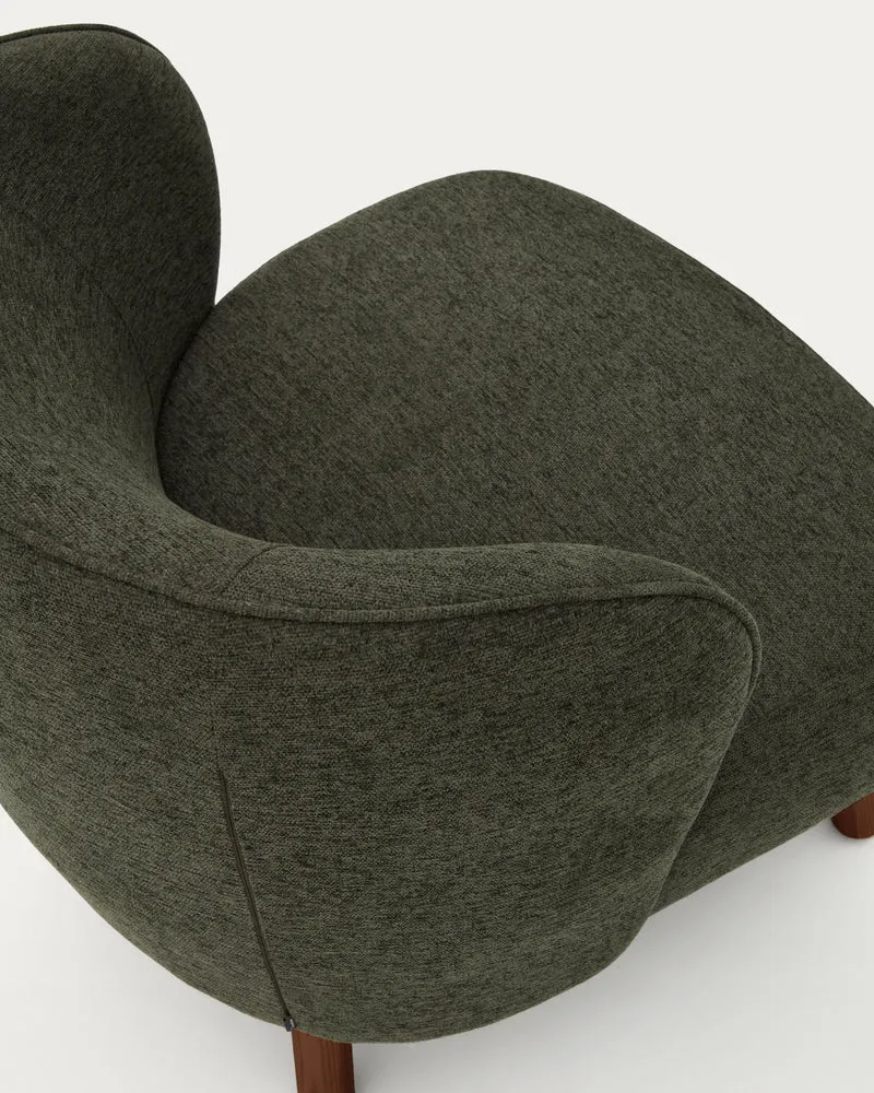 Ulit armchair in green with walnut finish legs