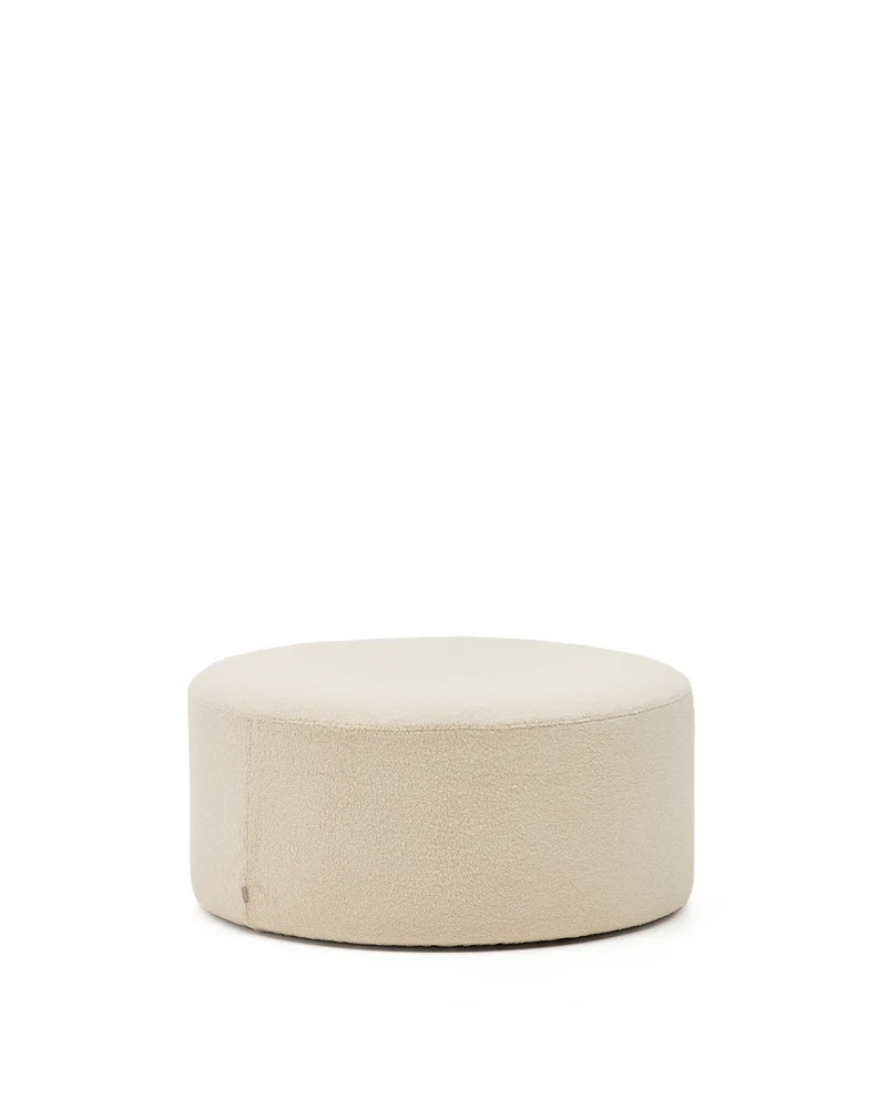 Kaeli footrest with removable cover in ecru bouclé Ø 90 cm