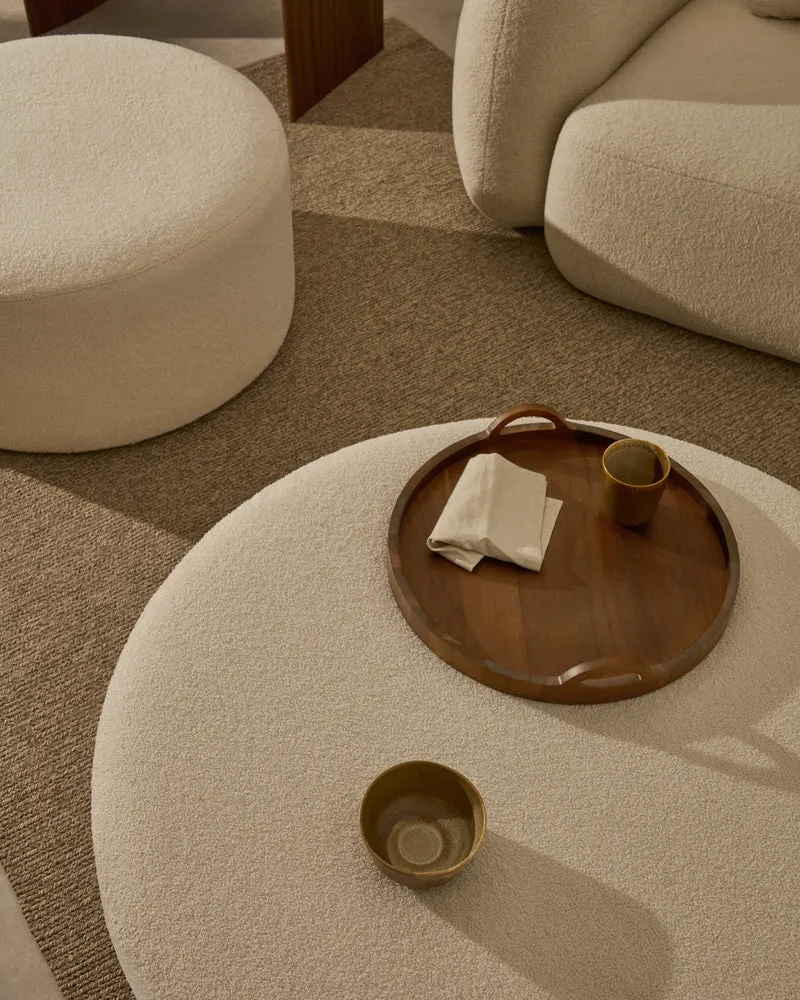 Kaeli footrest with removable cover in ecru bouclé Ø 90 cm