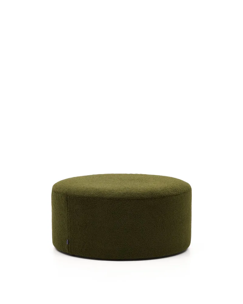 Kaeli footrest with removable cover in green bouclé Ø 90 cm