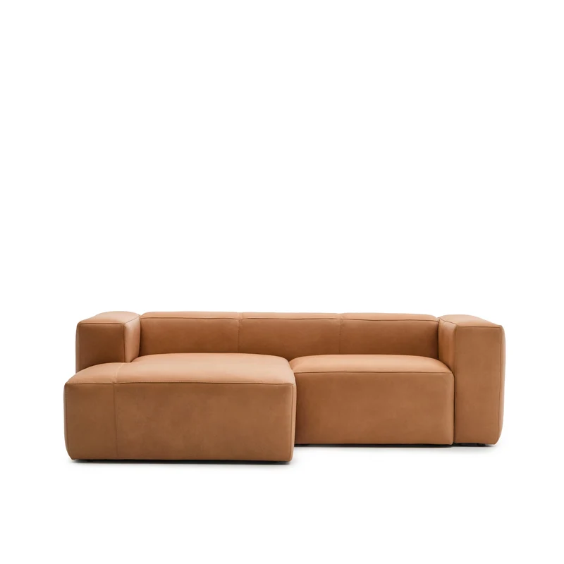 Blok 2-seater with Chaise Longue - Brown Leather