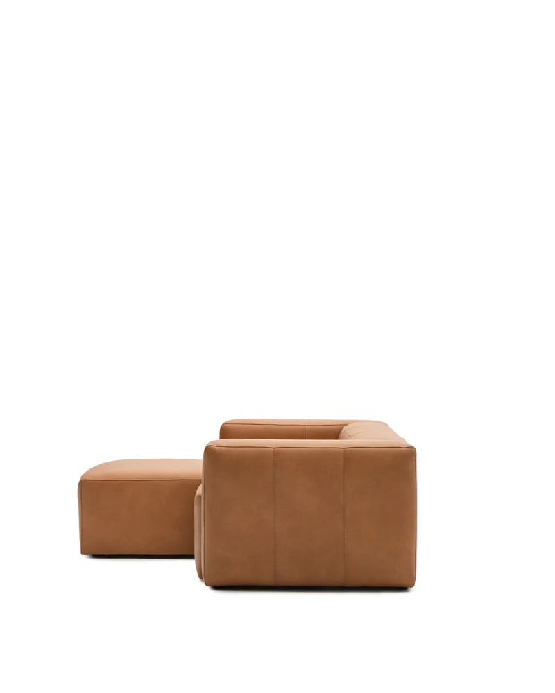 Blok 2-seater with Chaise Longue - Brown Leather