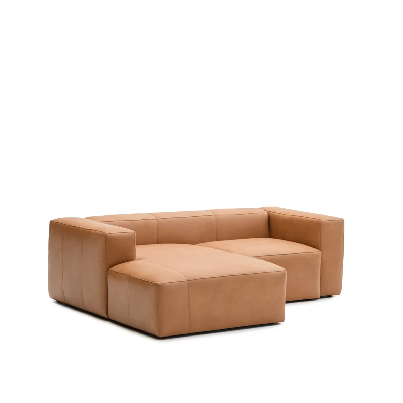 Blok 2-seater with Chaise Longue - Brown Leather