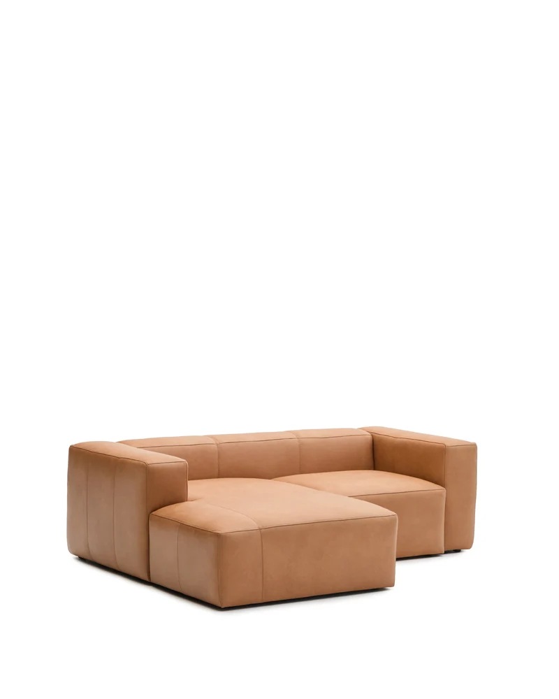 Blok 2-seater with Chaise Longue - Brown Leather