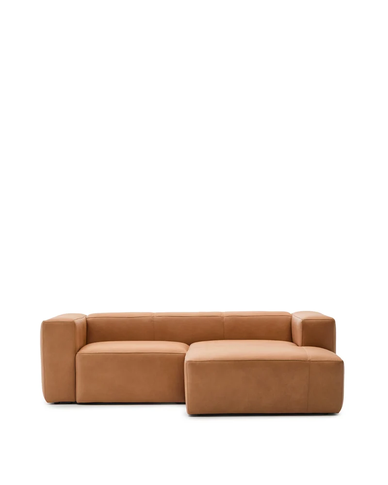 Blok 2-seater with Chaise Longue - Brown Leather