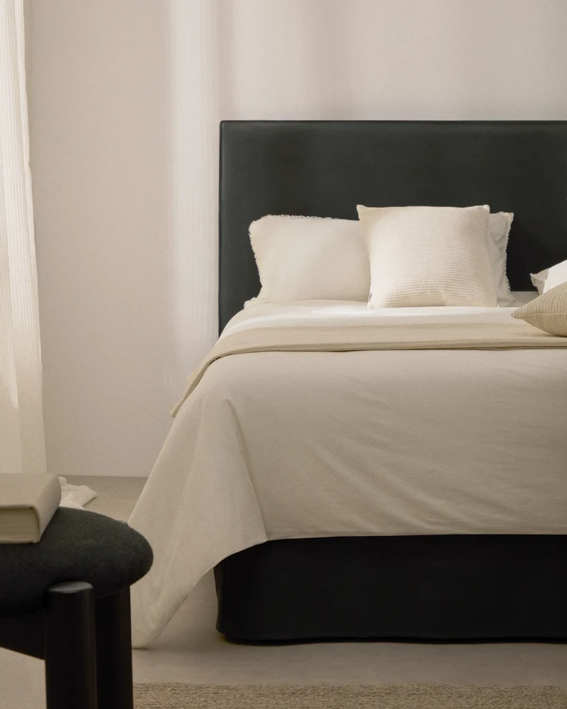 Jaira Headboard with Removable Cover - Anthracite Grey Linen blend