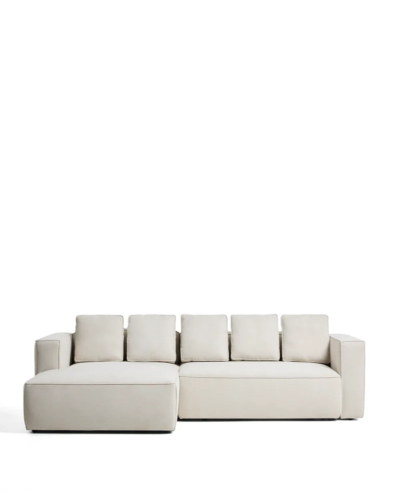 Marela beige chenille 3-seater sofa bed with left chaise longue