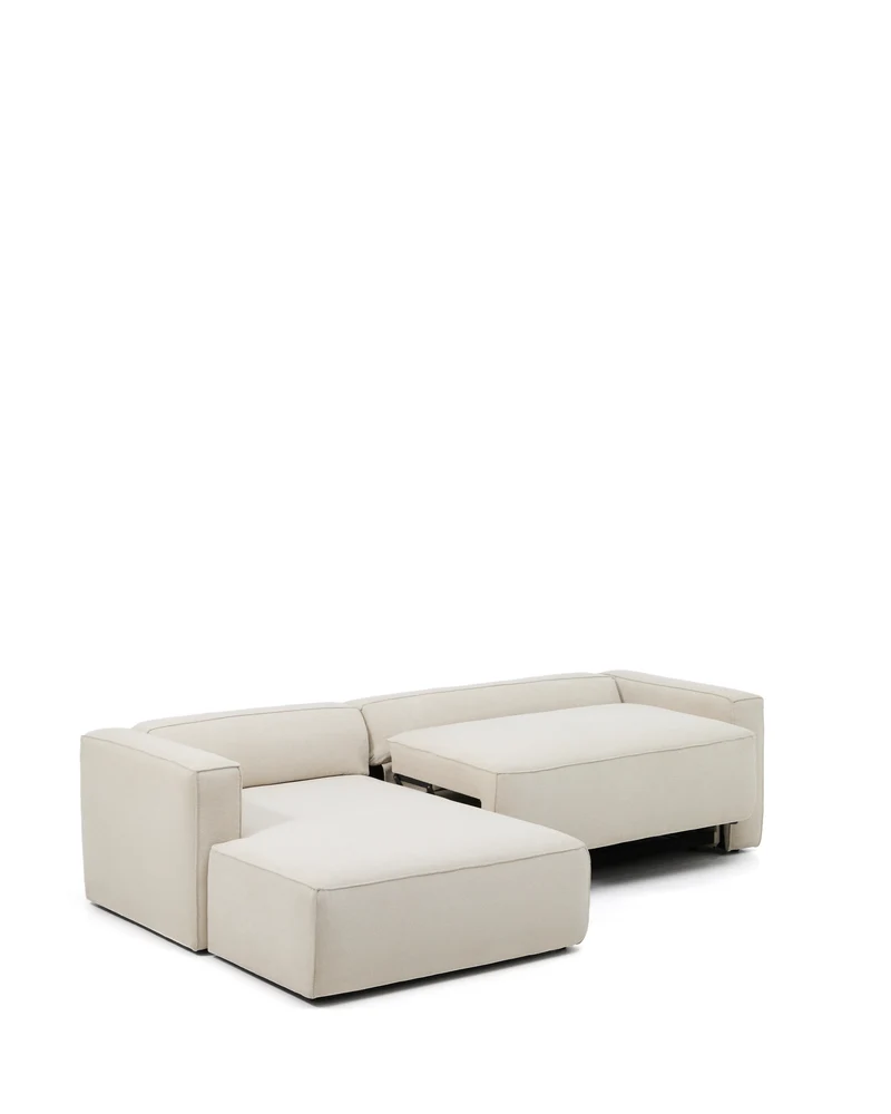 Marela beige chenille 3-seater sofa bed with left chaise longue