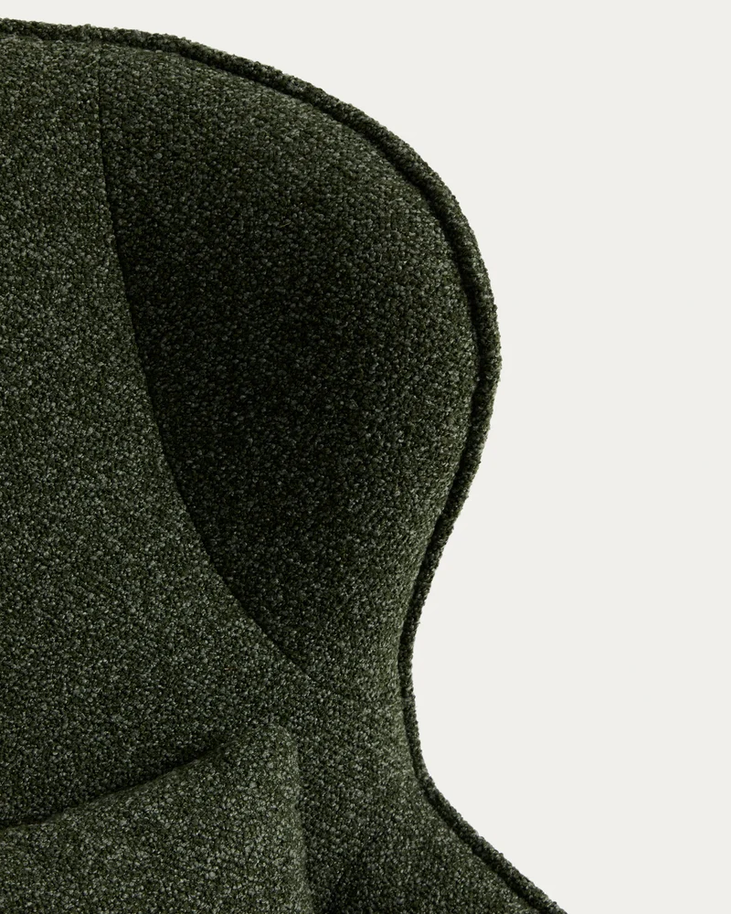 Sorile swivel armchair in dark green chenille and steel with black finish FSC 100%
