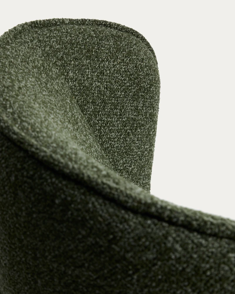 Sorile swivel armchair in dark green chenille and steel with black finish FSC 100%