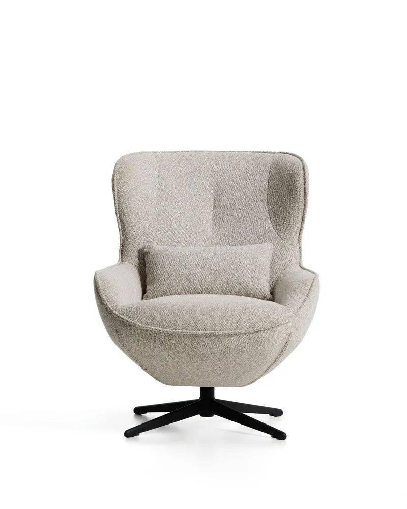 Sorile swivel armchair in beige chenille and steel with black finish FSC 100%