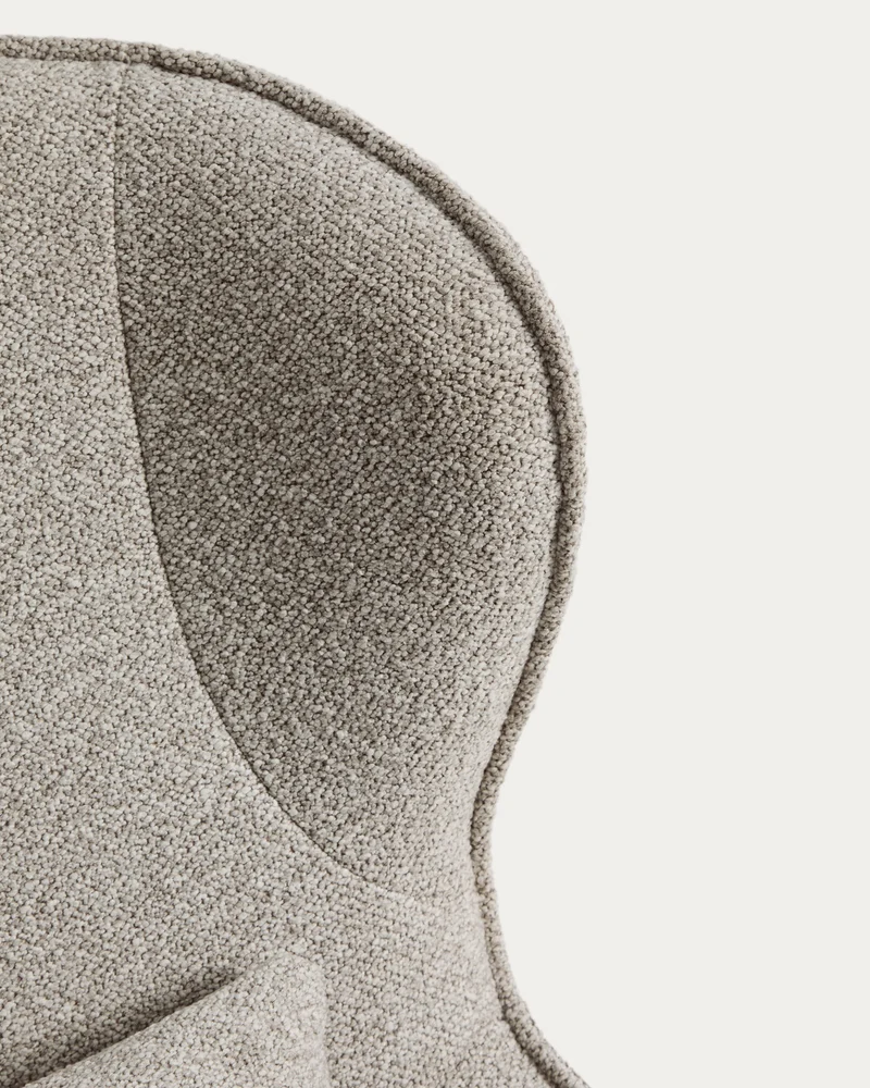 Sorile swivel armchair in beige chenille and steel with black finish FSC 100%