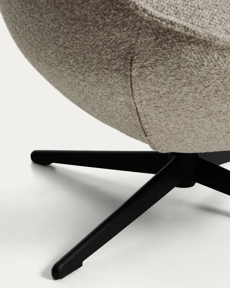 Sorile swivel armchair in beige chenille and steel with black finish FSC 100%