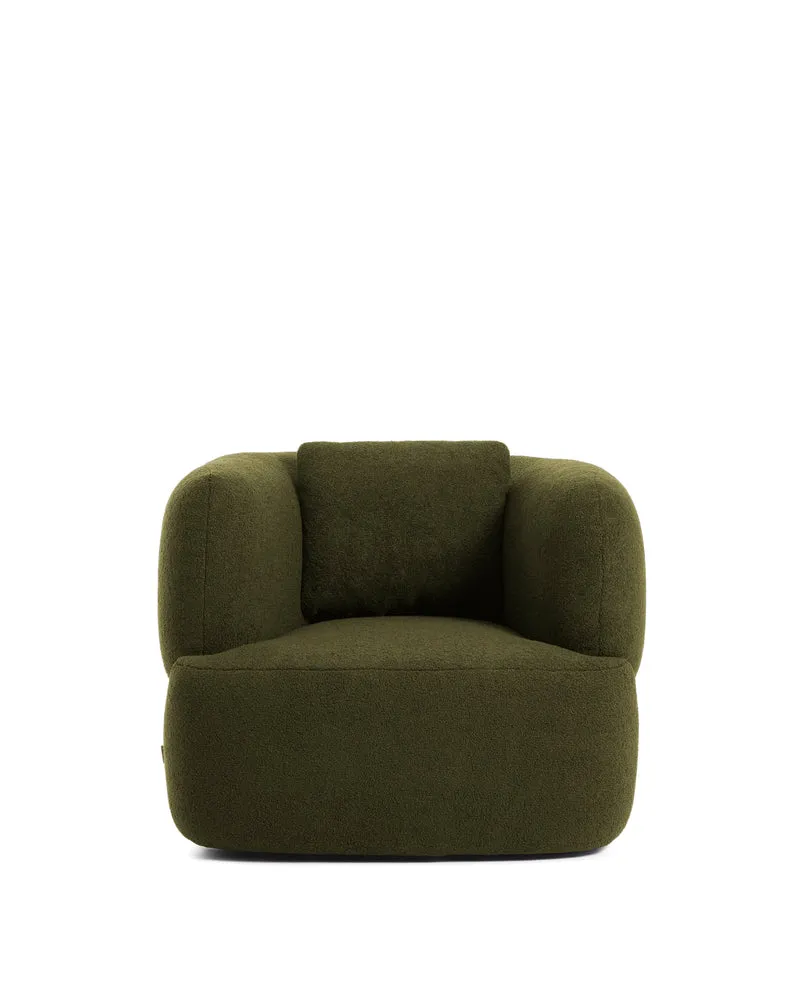 Martina Swivel Armchair - Dark Green Bouclé