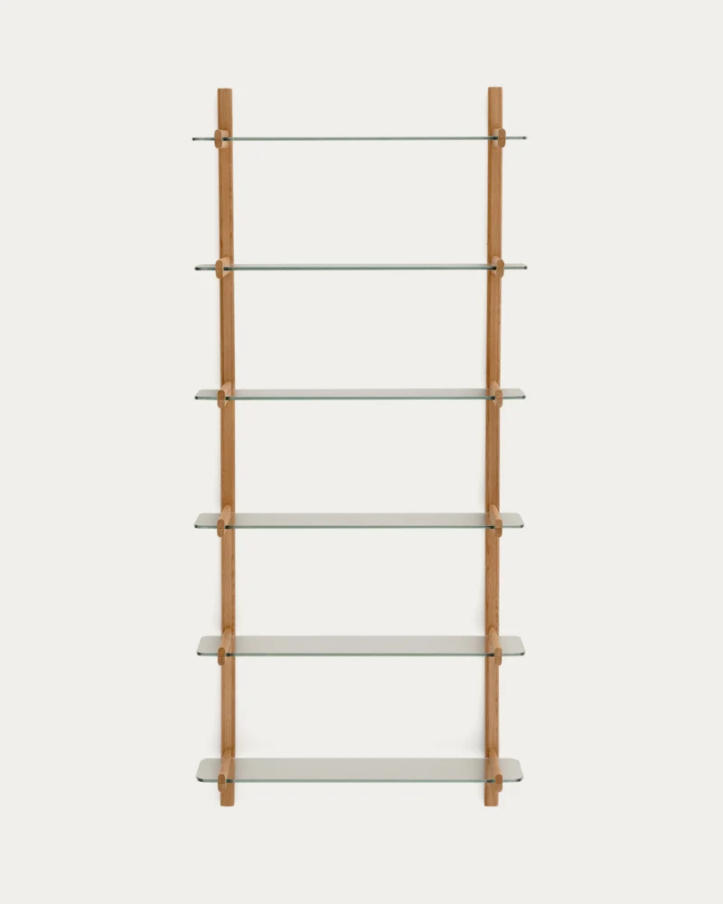 Sitra modular shelf, 6 glass shelves and FSC Mix Credit solid oak wood, 90 cm